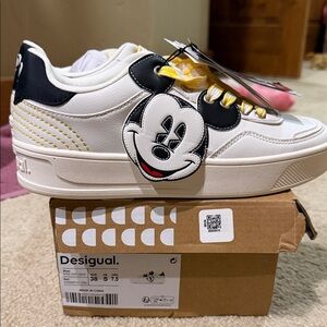 Desigual White and Black Sneakers with Mickey Mouse